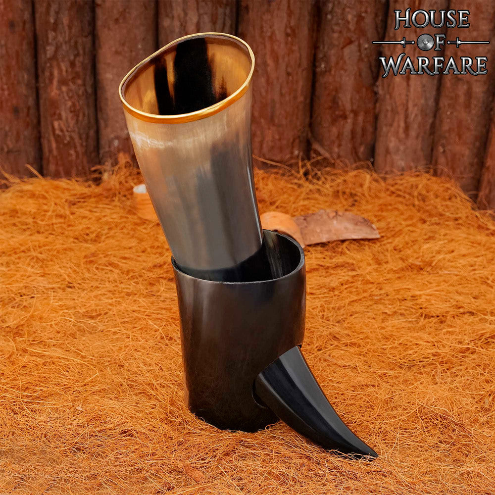 Cuerno vikingo para beber, con soporte