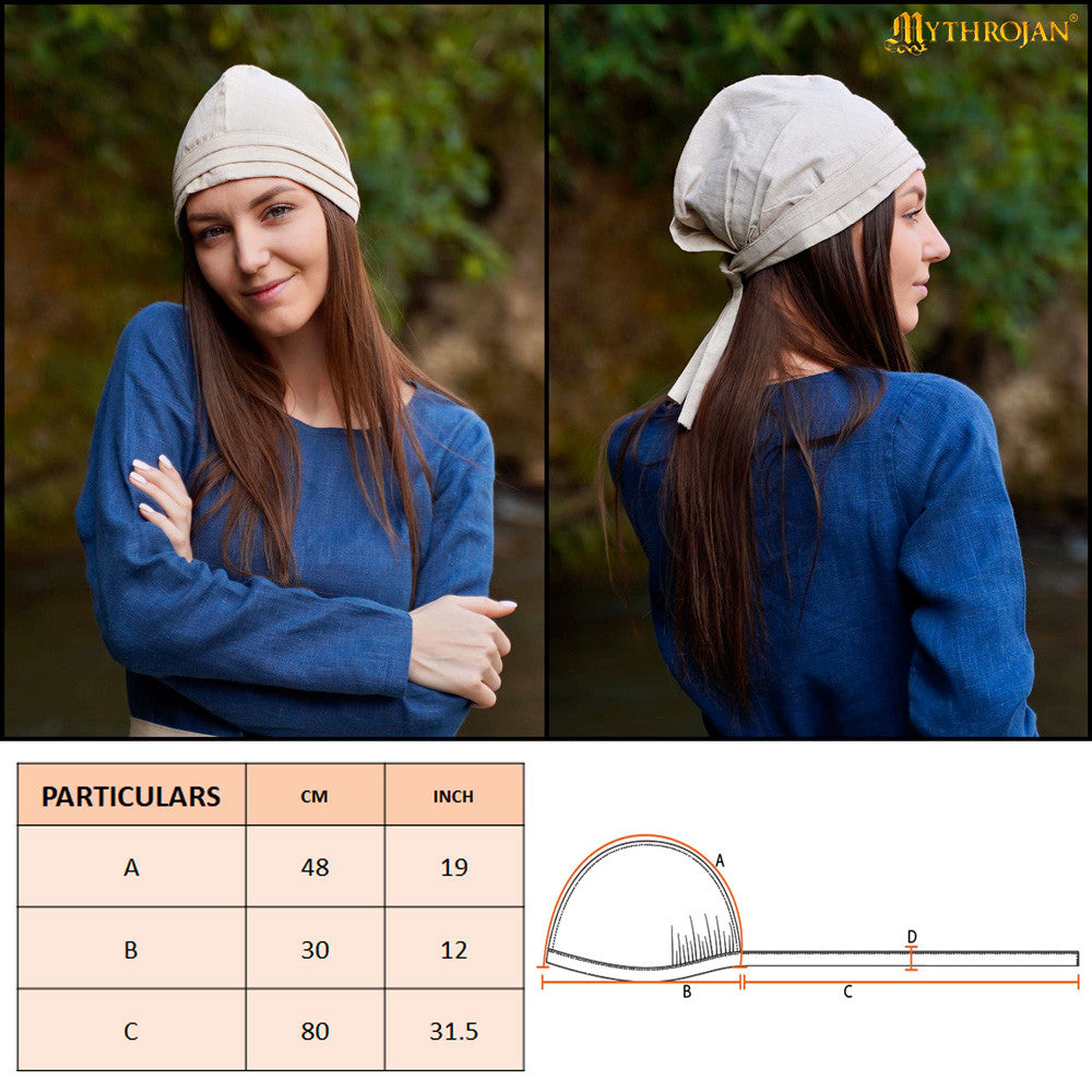 Gorro medieval lino y algodón modelo Birgita, color natural