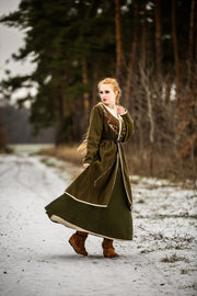 Abrigo vikingo para mujer modelo Birka Skadi, verde oliva