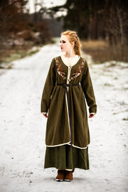 Abrigo vikingo para mujer modelo Birka Skadi, verde oliva