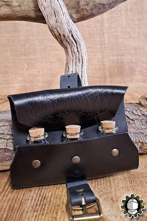 Bolso medieval en cuero negro para 3 pociones, Tarryon