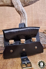 Bolso medieval en cuero negro para 3 pociones, Tarryon