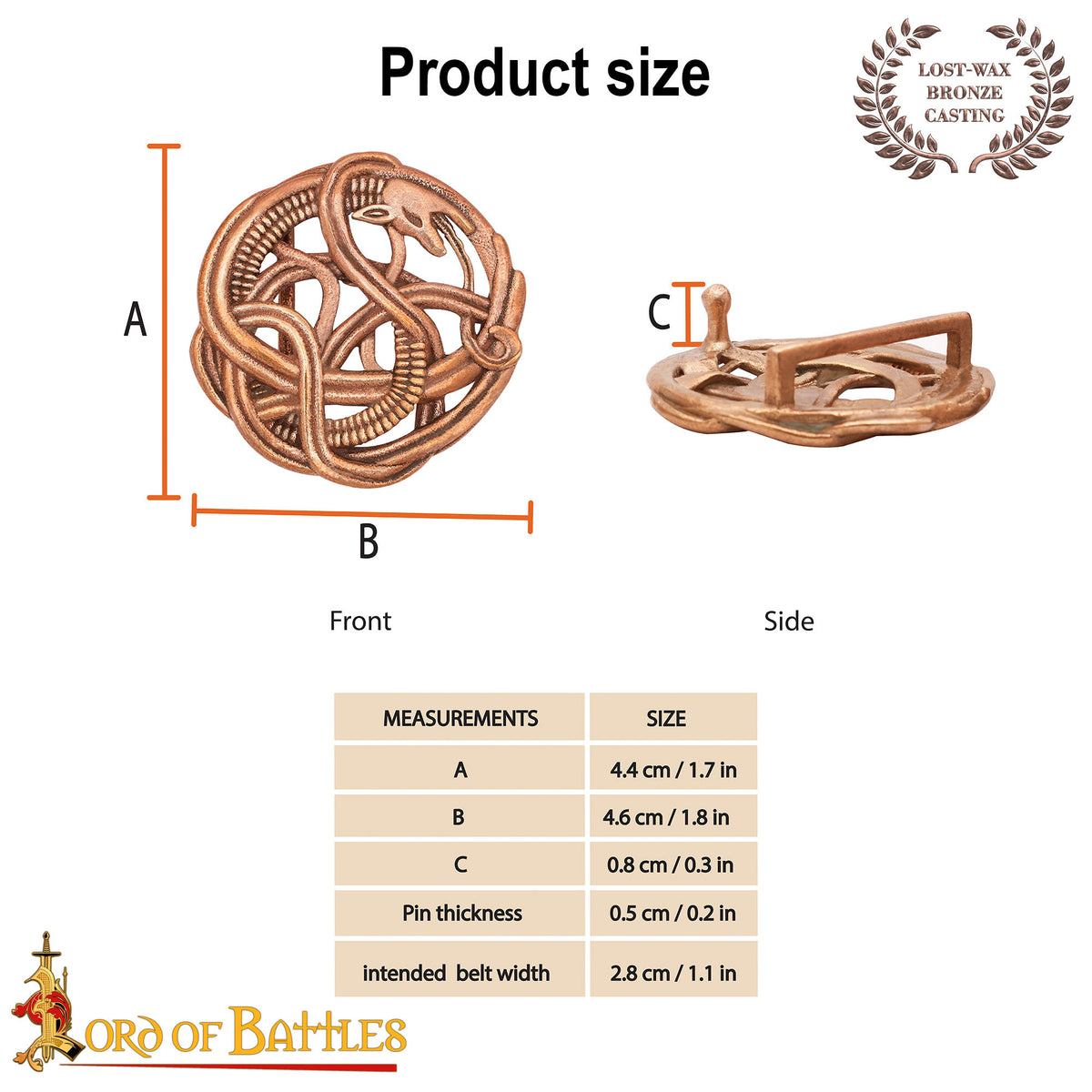 Hebilla vikinga serpiente para cinturón, en bronce