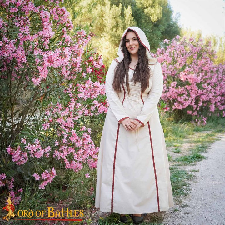 Vestido Medieval hechicera con capucha, en algodón