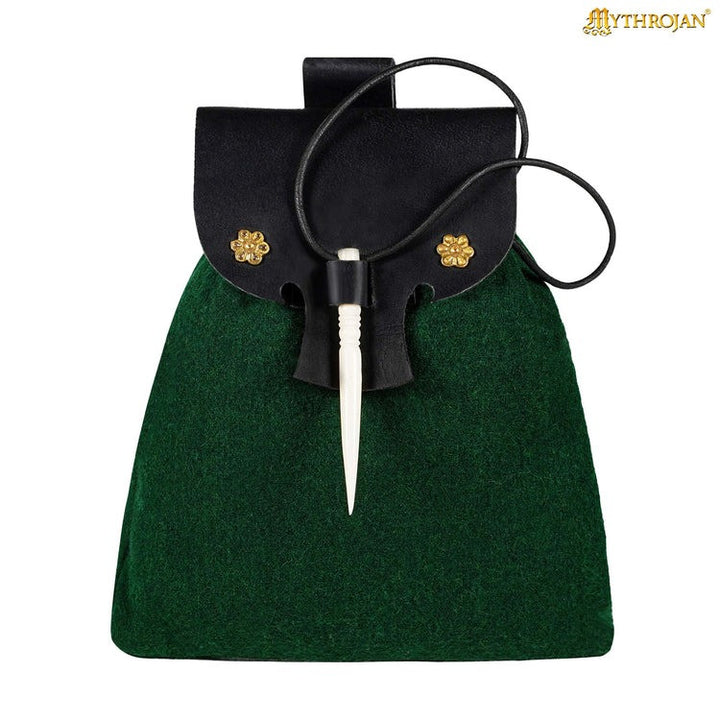 Bolso medieval, cierre hueso, en verde botella
