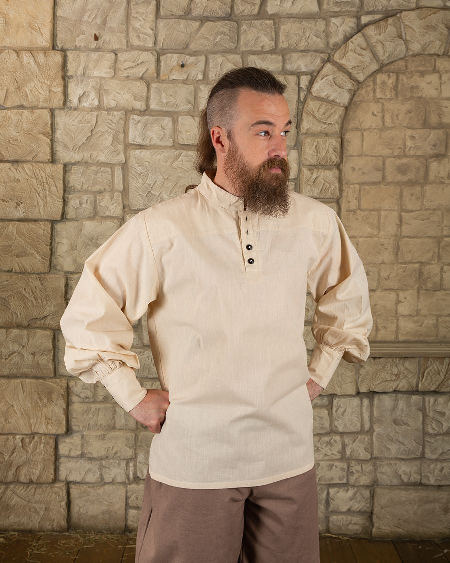 Camisa medieval algodón modelo Bartold, color blanco natural
