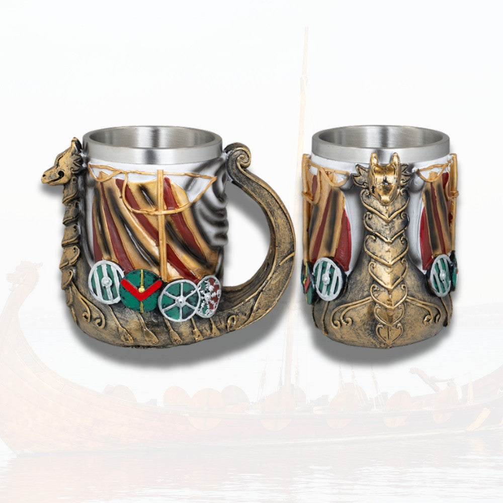 Taza medieval en resina modelo Barco Vikingo
