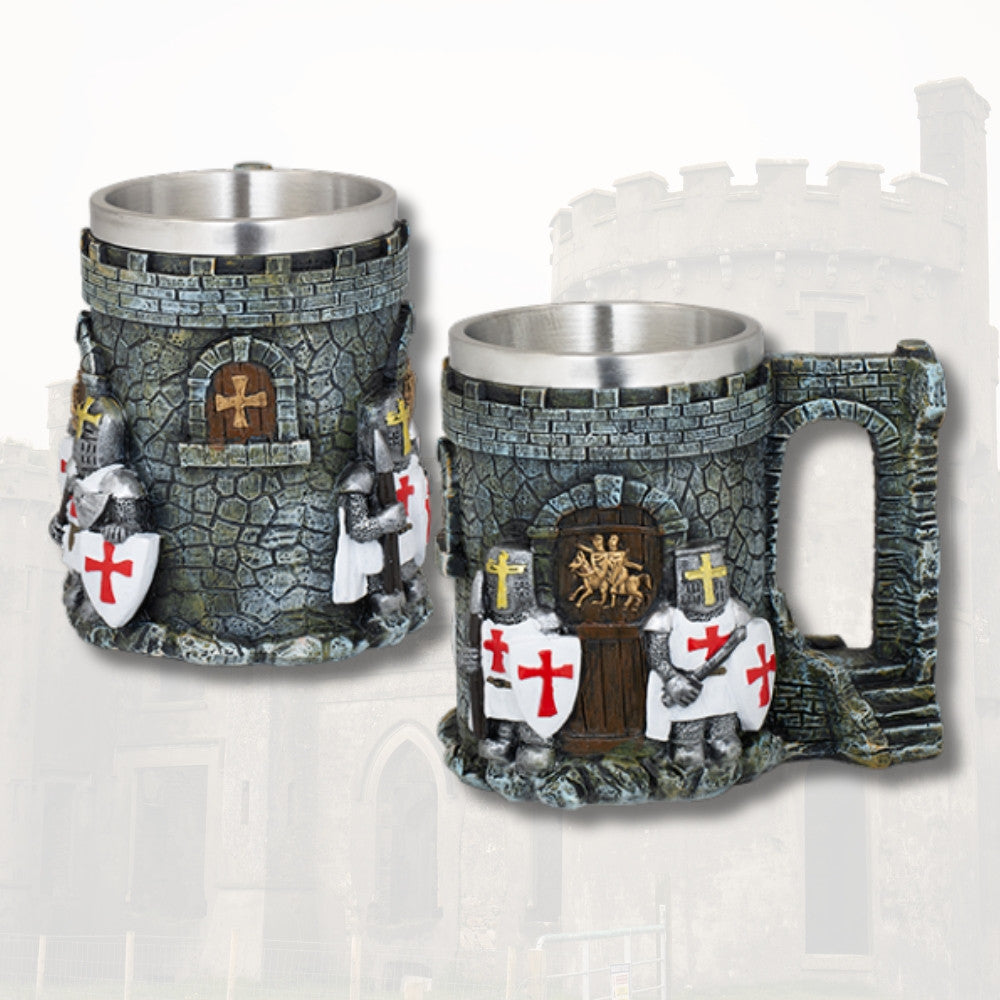 Taza medieval en resina caballeros templarios