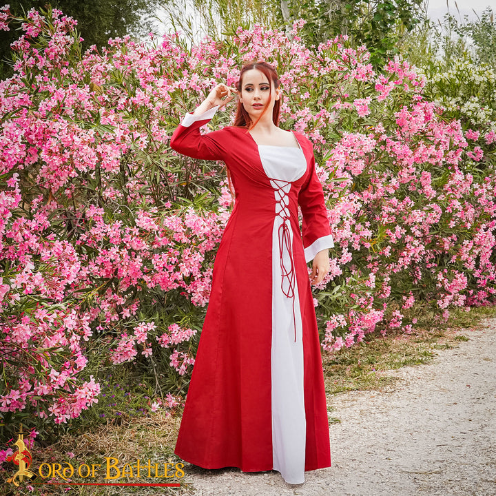 Vestido Princesa Medieval en algodón - Rojo y Blanco