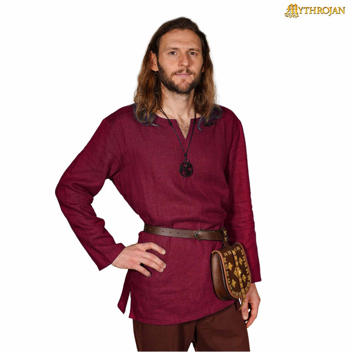 Túnica vikinga en lino, color rojo vino
