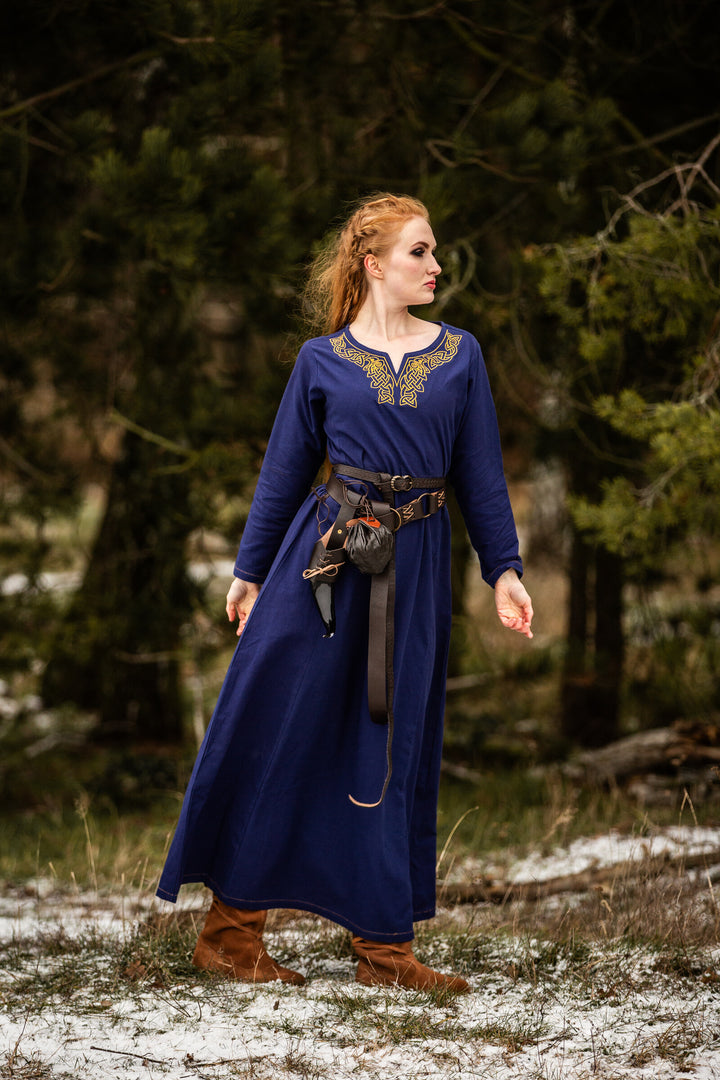 Vestido vikingo largo modelo Aslaug, color azul