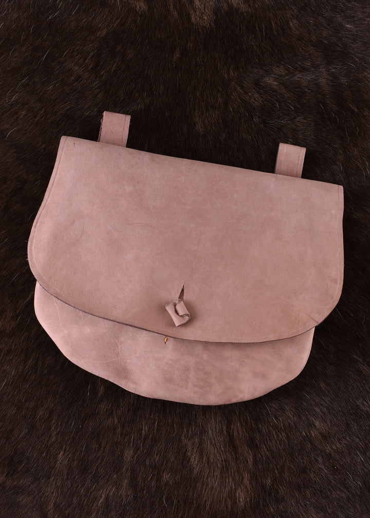 Bolso de piel con trabillas para cinturón, forma curva
